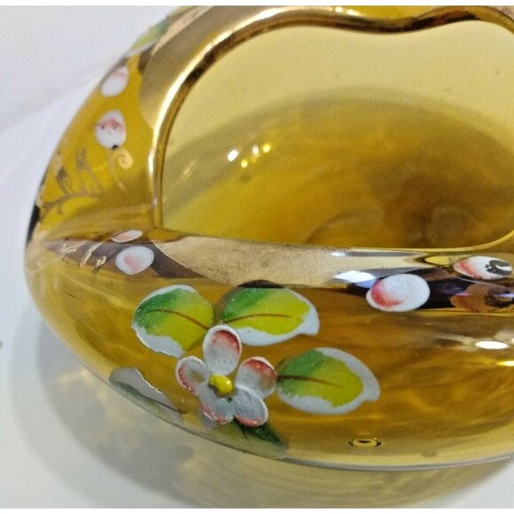 Vintage Bohemian Czech Glass Hand Blown/Painted Amber Gold Gild Dish/Ashtray - Picture 9 of 10